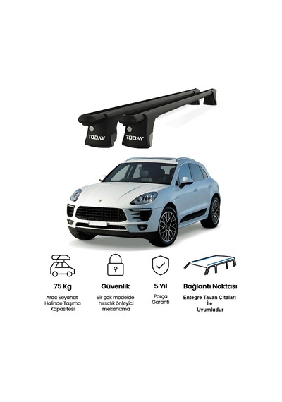Trio-ıı Porsche Macan 2014 Ve Sonrası Uyumlu Siyah Kilitli Ara Atkı Port Bagaj Tavan Barı