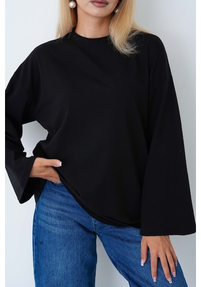 Herkesemoda Kadın Tesettüre Uygun Geniş Kollu Body Siyah