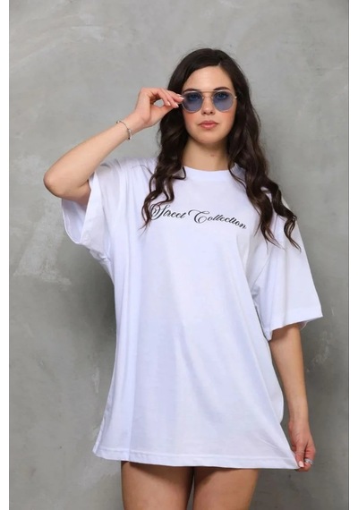 Assema Kadın Baskılı T-shirt Kısa Kol Bisiklet Yaka Regular Rahat Kalıp Günlük Tişört - Beyaz Çok Renkli