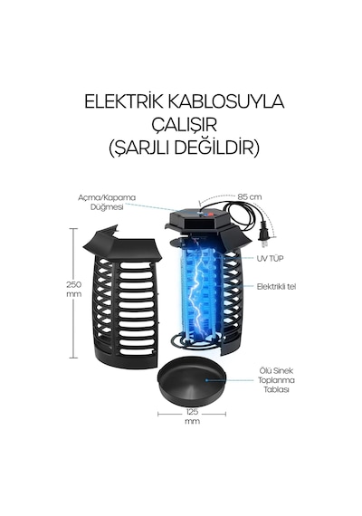 Uv Işıklı Elektrikli Sinek Öldürücü Askılı Kulplu İç Dış Mekan Kablolu Sessiz Koku Yapmaz Beyaz