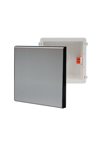 MERALLI INOX 1'li Permütatör anahtar, hakiki fırçalanmış paslanmaz çelik, çerçevesiz 86×86  Düz kasa dahil