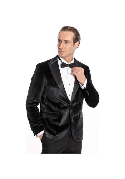 Wessi Kadife Slim Fit Siyah Erkek Smokin Ceket Siyah