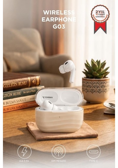 Delux Serisi Spor Ev Ofis Bluetooth Kulaklık Kulak İçi Kablosuz G03 Bej