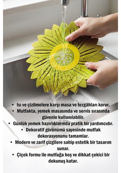 Ayçiçeği Model Kaymaz Silikon Nihale Tencere, Tava, Çaydanlık Ve Servis Altlığı 18,5 X 18,5 Cm Sarı