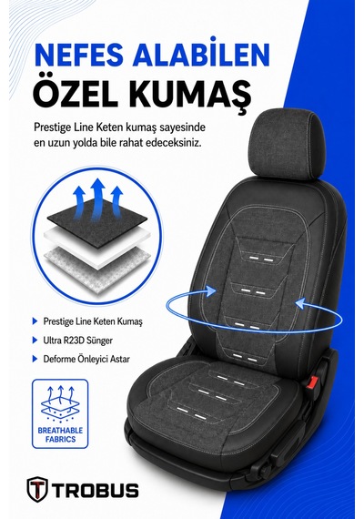 Dacia Sandero 2008+ Uyumlu Prestige Line Keten Serisi Füme Siyah Koltuk Kılıfı 42697002