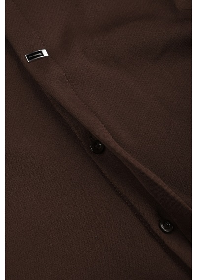 Deepsea Kahve Slim Fit Likralı Kolay Ütülenebilir Gizli Düğmeli Erkek Gömlek 2602614