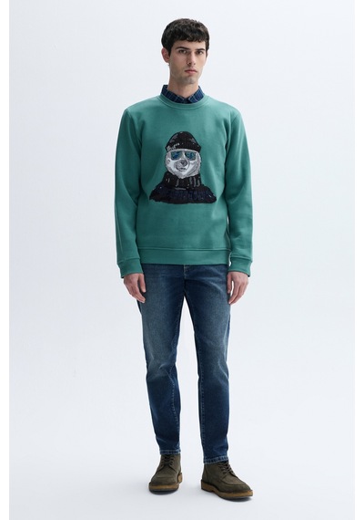 Mudo Erkek Erkek Yeşil Nakışlı Bisiklet Yaka Sweatshirt 1265073
