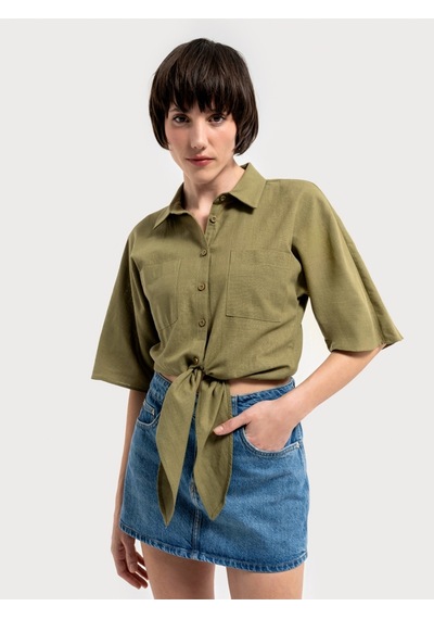 Regular Fit Kadın Gömlek K.kol Haki