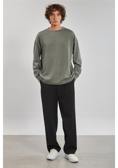 Barrels And Oıl Bisiklet Yaka Erkek Sweatshirt- Açık Haki Açık Haki