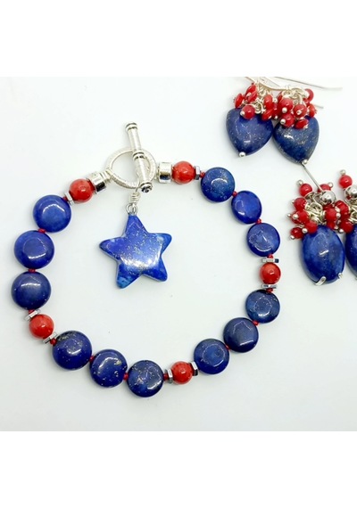 Sibelce 2283 Lapis Lazuli Mercan El Yapımı Düğümlü Bileklik