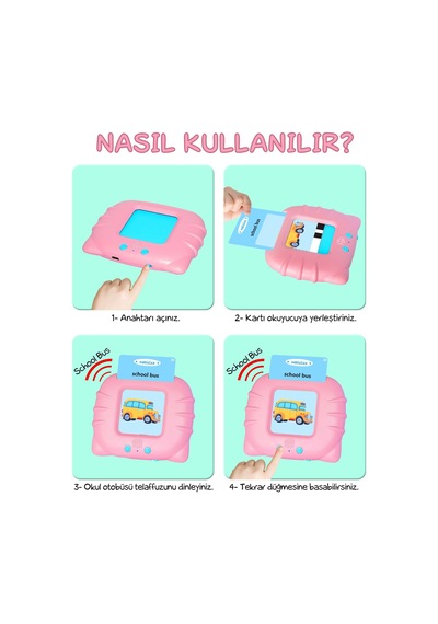 İngilizce Konuşan Sesli Flash Eğitim Kartları 224 Kart - Pembe