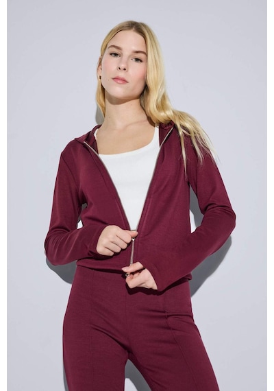 Defacto Slim Fit Dar Kesim Kapüşonlu Modal Fermuarlı Sweatshirt F7651ax25aubr115 Bordo-br115
