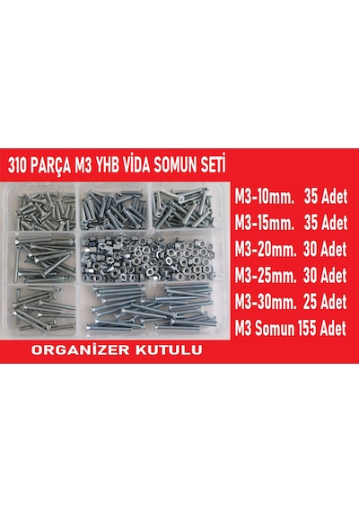 M3 Vida Somun Seti-310 Ad. Metrik 3 Mm.
