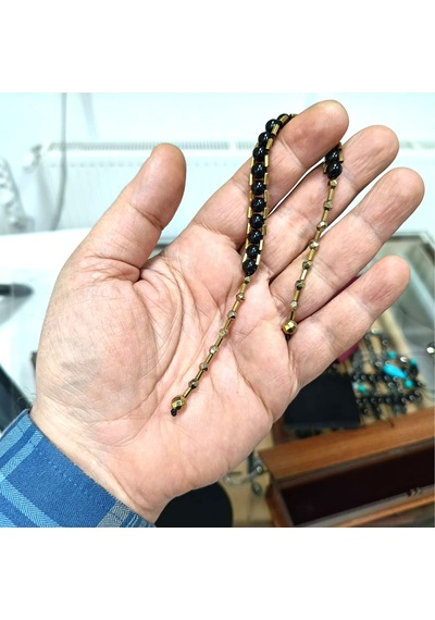 Oltutaşımarket Gürcistan Oltu Taşı Ve Altın Renk Hematit Taşı Zaza Tesbih 24,5 Cm