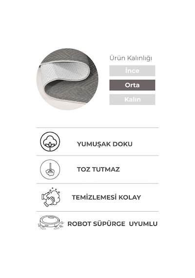 Lexus Antrasit Premium Halı & Yolluk Özel Kaymaz Tabanlı Yıkanabilir Tozumaz Modern Antrasit 2