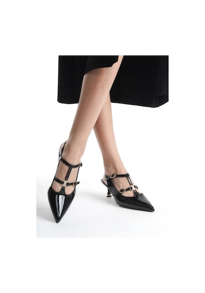 Feles Şeker Topuklu Çift Toka Detaylı Arkası Açık Stiletto Kadın Kısa Topuklu Ayakkabı Siyah Feles Şeker Topuklu Çift Toka Detaylı Arkası Açık Stiletto Kadın Kısa Topuklu Ayakkabı Siyah