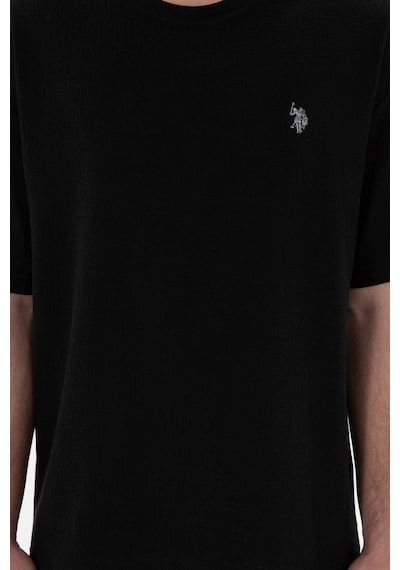 U.S. Polo Assn. Erkek Comfort Fit Bisiklet Yaka Siyah Jakarlı İnterlok Tişört 50308448-VR046