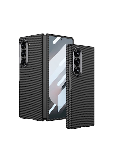 Samsung Uyumlu Galaxy Z Fold 6 Kılıf Kamera Korumalı Karbon Fiber Tasarımlı Arka Yüzey Zore Kıpta Karbon Kapak Çok Renkli