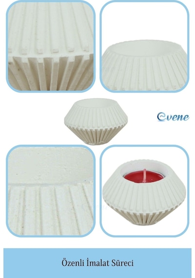 Mumluk Şamdan 3 Adet Tealight Uyumlu Elmas Çizgili Model - Beyaz