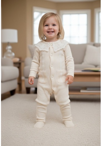 Miomini Baby Kız Bebek Patikli Tulum Mıo-4425 Somon