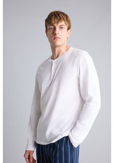 Defacto New Regular Fit Uzun Kollu Düğme Detaylı Üst Çizgili Alt 2li Pijama Takımı H7607ax26auwt34 Beyaz-wt34