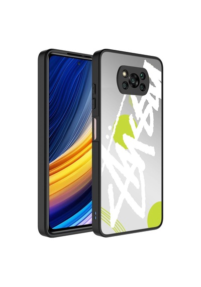 Noktaks - Poco X3 Uyumlu Kılıf Aynalı Desenli Kamera Korumalı Parlak Mirror Kapak - Yazı - T26835