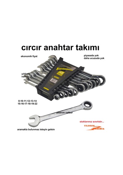 Cırcır Anahtar Seti 12 Parça 8-22 Profesyonel Çelik Ekonomik Vana