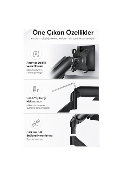 17–32'' Tek Kollu Monitör Kolu – Tam Hareketli VESA Uyumlu Monitör Tutucu – Monitör Standı