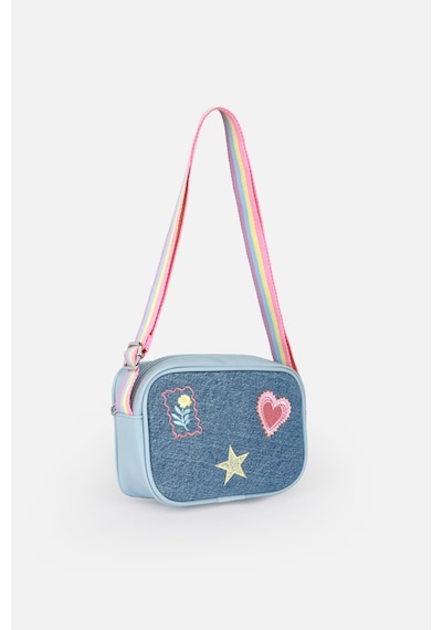 İcone Bag Denim Nakışlı Kız Çocuk Omuz Çantası, Denim İşlemeli Kız Çocuk Çantası, Kot Çocuk Çanta Mavi