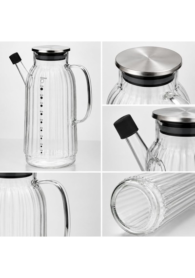 Cam Yağdanlık 1000 Ml Ölçü Göstergeli Silikon Uçlu Paslanmaz Kapaklı