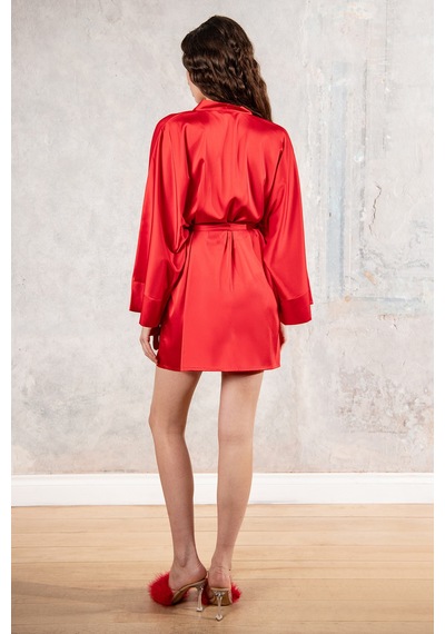 Fumee Kırmızı Kısa Saten Sabahlık / Kimono