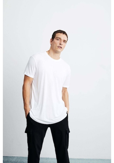 Grimelange Oscar Erkek Comfort Fit Uzun Dökümlü Kumaş Beyaz T-shirt