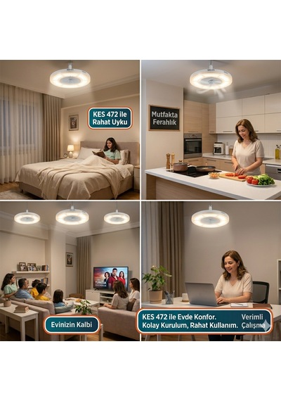 Vantilatör Ampul Üç Renkli Işık Fanlı Kumandalı Rgb
