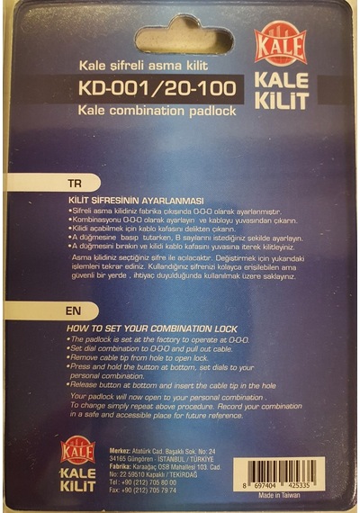 Kale Şifreli Asma Kilit 3 Basamaklı Şifreleme 20 100 Çift Yönlü Gri 1 Adet
