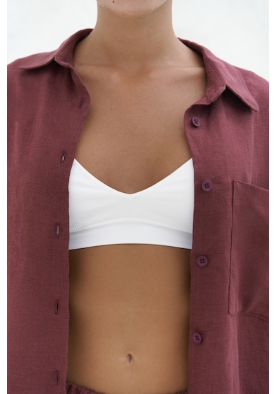 Mai Collection Mai Studios Co. Orchidea Oversize Bordo Keten Gömlek Takım Bordo