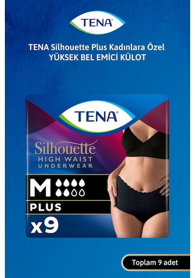 Tena Silhouette Plus Kadınlara Özel Yüksek Bel Emici Külot Siyah Medium 9 Adet M