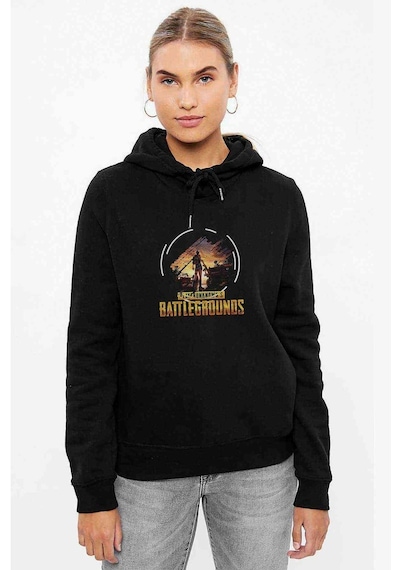 Pubg Cember Baskılı Siyah Kadın Kapşonlu Sweashirt