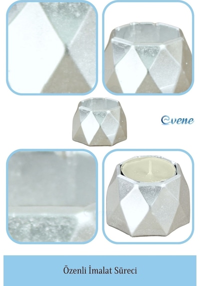 Mumluk Şamdan 3 Adet Tealight Uyumlu Poly 1 Küçük Model - Gümüş
