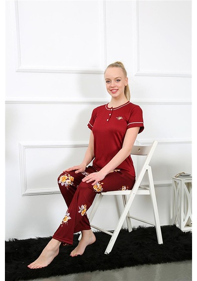 Akbeniz Kadın Bordo Kısa Kol Pijama Takım 20388 - S Bordo