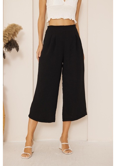 Darlin Moda Siyah Yüksek Bel Bol Paça Pantolon Dm3003 Siyah