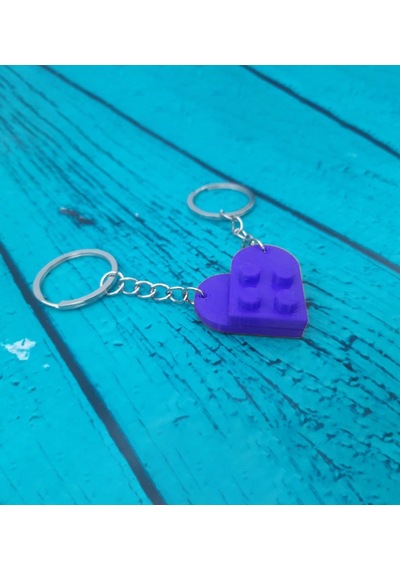 Seninle Anlam Bulurum Lego Dizayn Kalp Anahtarlık 2'li Mavi Renk Çok Renkli