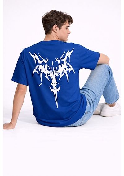 Nevermind Oversize Erkek Tişört Arkası Baskılı Streetwear Siyah Grafik Back Lacivert