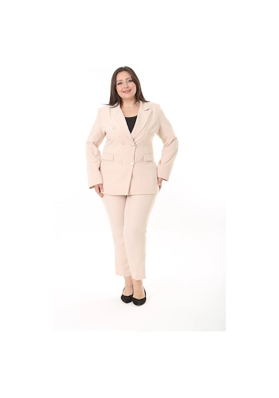 Modasehle Kadın Büyük Beden Dokuma Atlas Kumaş Pantolon Ceket Takım Elbise 10ctk1657 Bej