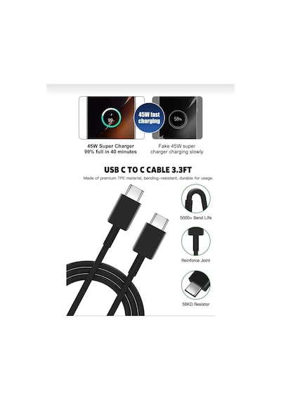 Samsung Uyumlu Galaxy S22 Ultra - S23 Ultra - S24 - S24 Ultra 45w Type-c Süper Hızlı Şarj Cihazı