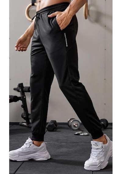 Ghassy Co. Erkek Dar Paça Running Hafif Koşucu Fitness Gym Athletic Dalgıç Kumaş Spor Eşofman Altı 001 Siyah