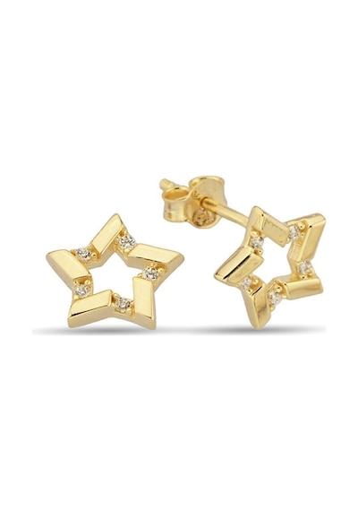 Çgk Çiğdem Gürel Kuyumculuk Çgk 8 Ayar Altın Kadın Yıldız Taşlı Minimal Çivi Küpe Gold