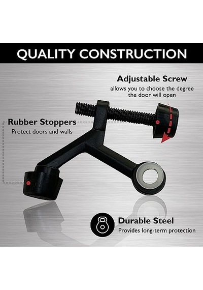 Menteşe Pimi Kapı Durdurucu Duvar Koruyucu, Kauçuk Uçlu Design House Mat Siyah Ayarlanabilir Kapı Durdurucuları, 1