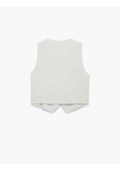 Koton Viskon Kumaş Slim Fit Bağlama Detaylı Asimetrik Kruvaze Yelek Taş 6sak20012pw
