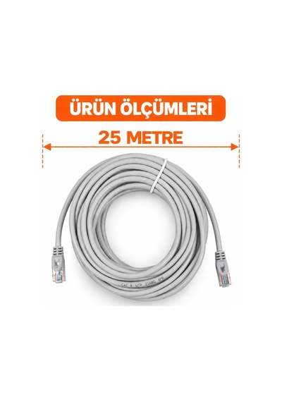 Cat6 Ethernet Kablosu 2 Metre Rj45 İnternet Kablosu Modem Pc Bilgisayar Laptop Ps5 Oyun Konsolu Router Switch Ağ Lan Network Patch Kablo Gri 25 Metre
