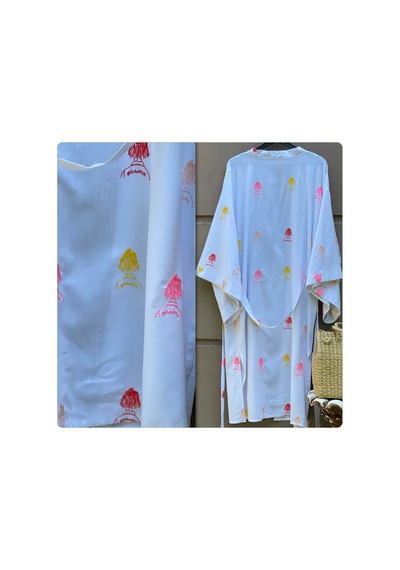 Lila Mare Pamuk Nakışlı Kimono Renkli Renkli